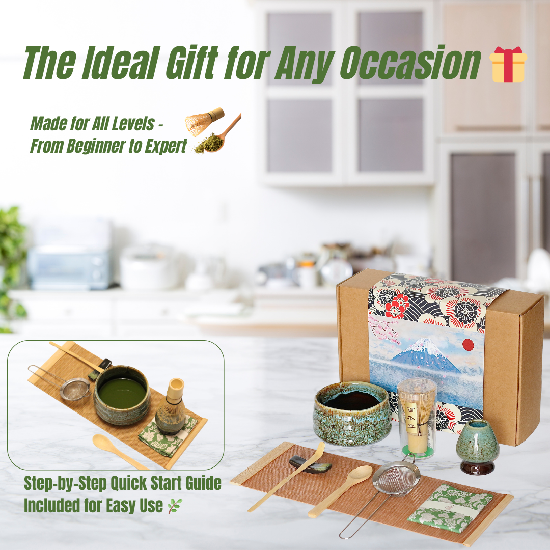 Matcha Whisk Set (9pcs), Japanese Tea Matcha Set includes Ceramic Matcha Bowl, Bamboo Matcha Whisk(chasen), Ceramic Matcha Whisk holder, Bamboo Matcha Scoop (chashaku). Blue color