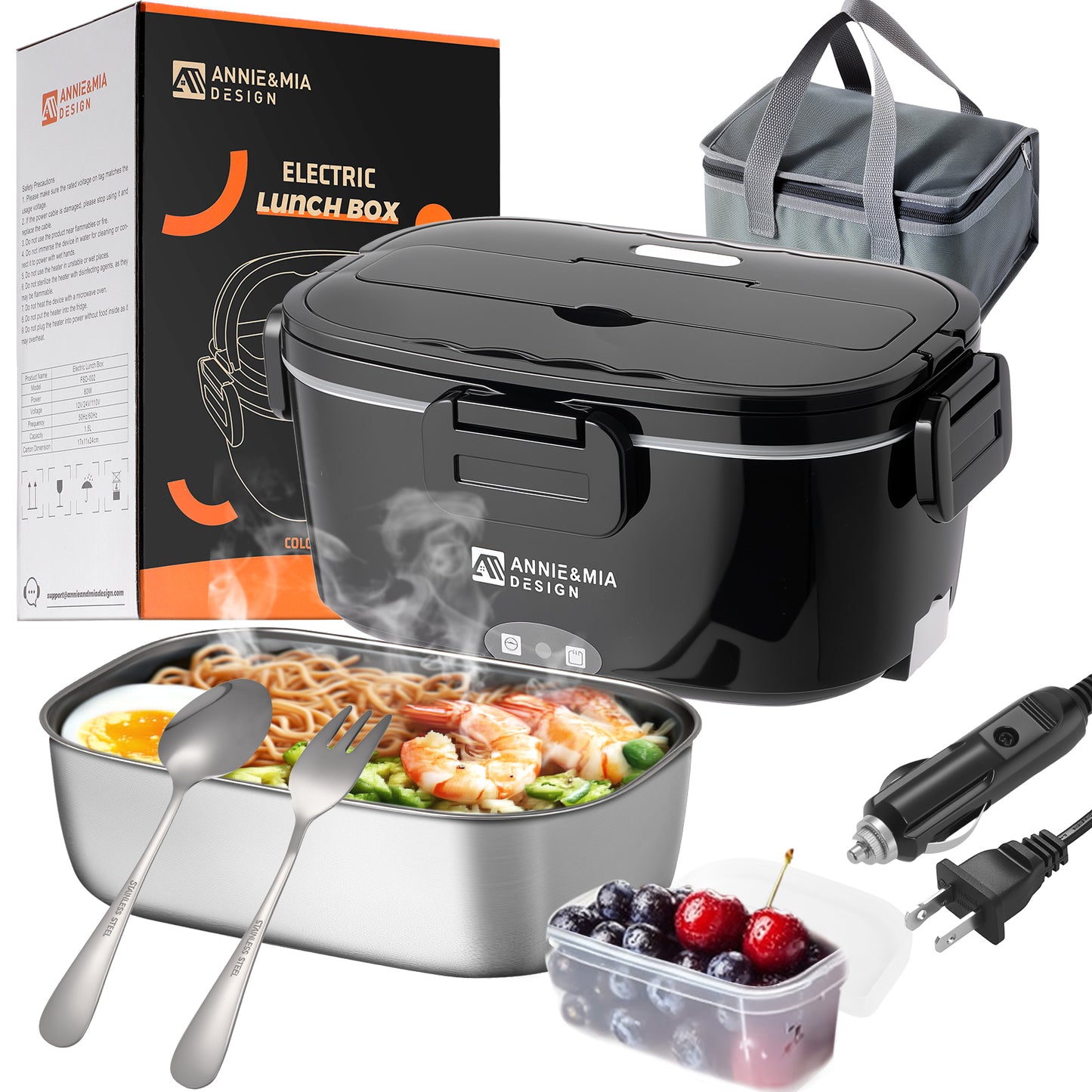 Electric Lunch Box for Adults, 80w 1.5L Portable Food Warmer, Double Handle, Heated Lunch Box for Adults, Home/Car/Office/Truck Use, Lonchera Eléctrica Portátil