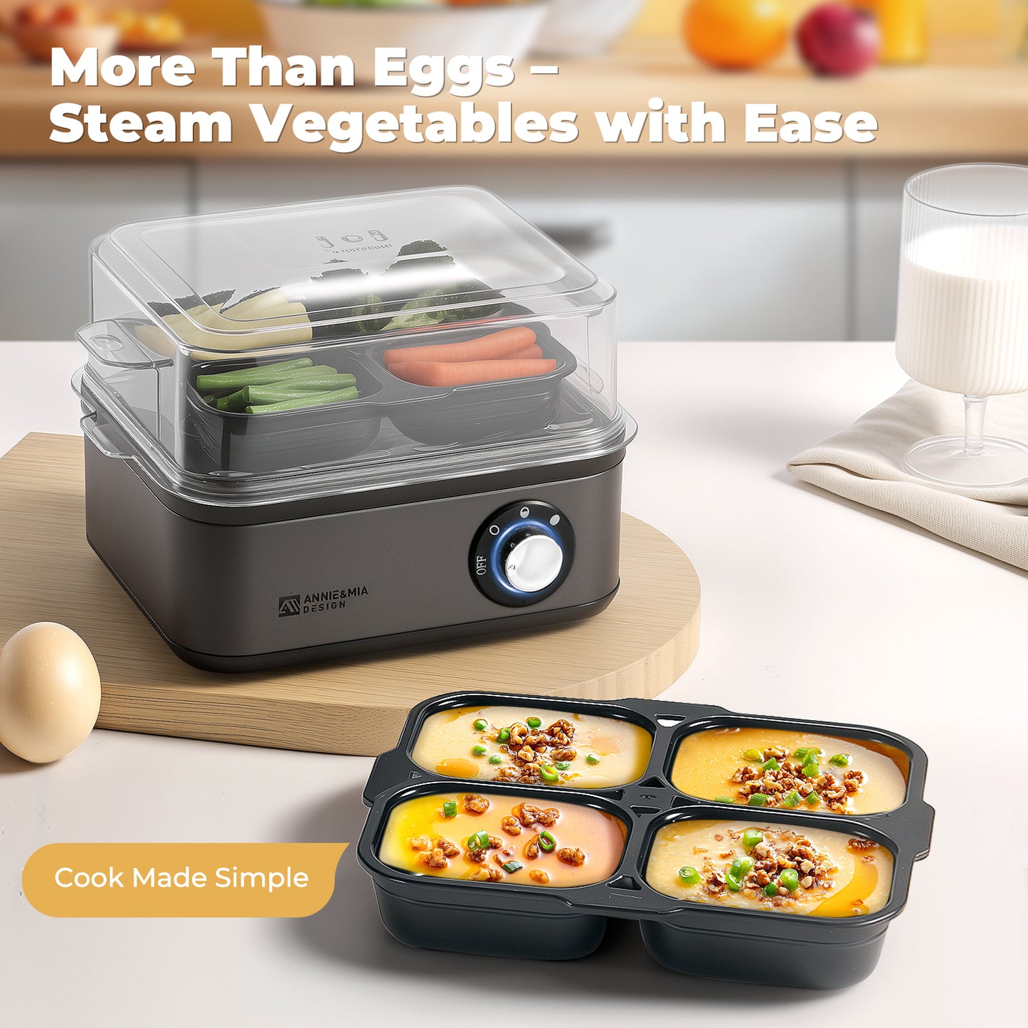 Electric Egg Cooker, Stainless Steel 8 Egg Capacity egg boiler, 500W, Hard, Medium, Soft Boiled Egg Poacher, egg steamer, Multi-function, Knob Controled Auto Shut-Off Function