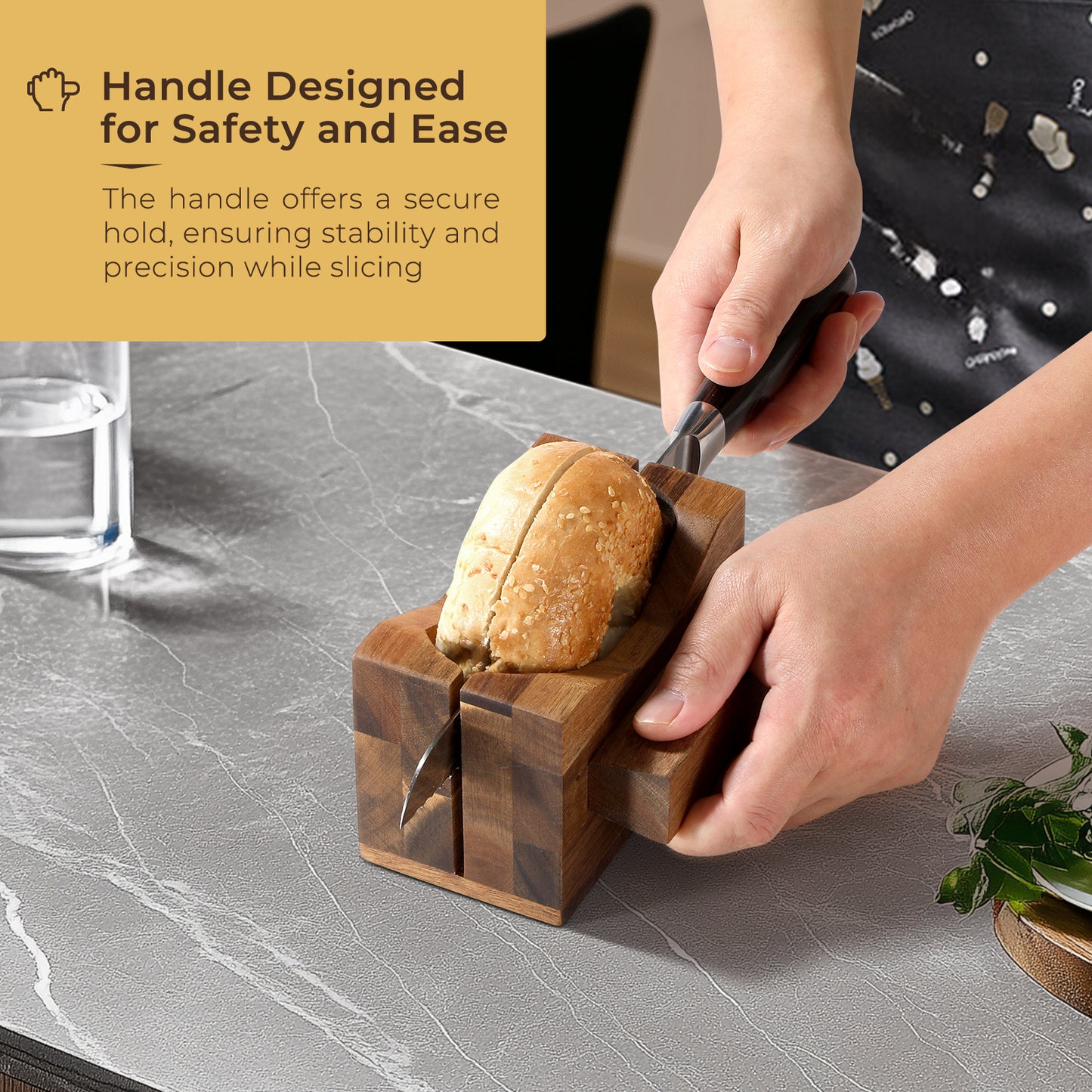 Annie & Mia Design Premium Acacia Wood Bagel Slicer | Stylish Hand Crafted Wood Bagel Cutter With Ergonomic Designed Handle Grip