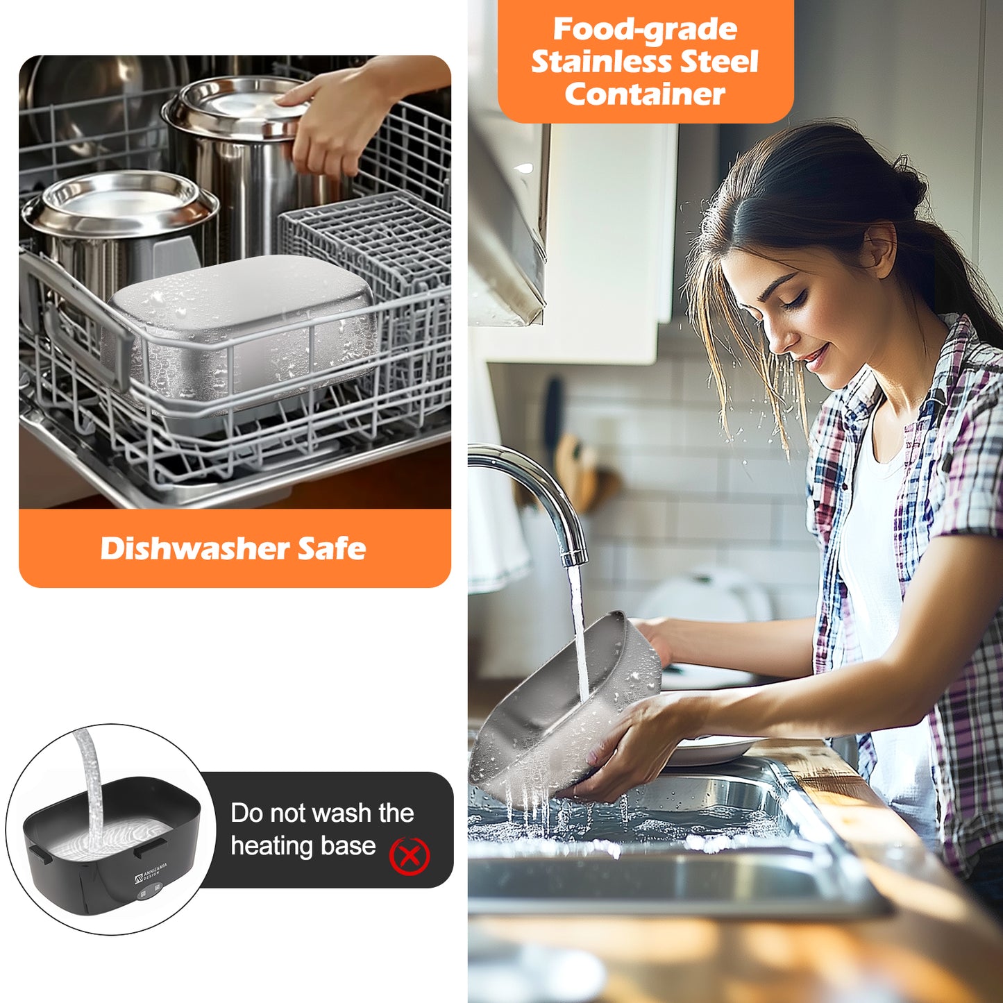 Electric Lunch Box for Adults, 80w 1.5L Portable Food Warmer, Double Handle, Heated Lunch Box for Adults, Home/Car/Office/Truck Use, Lonchera Eléctrica Portátil