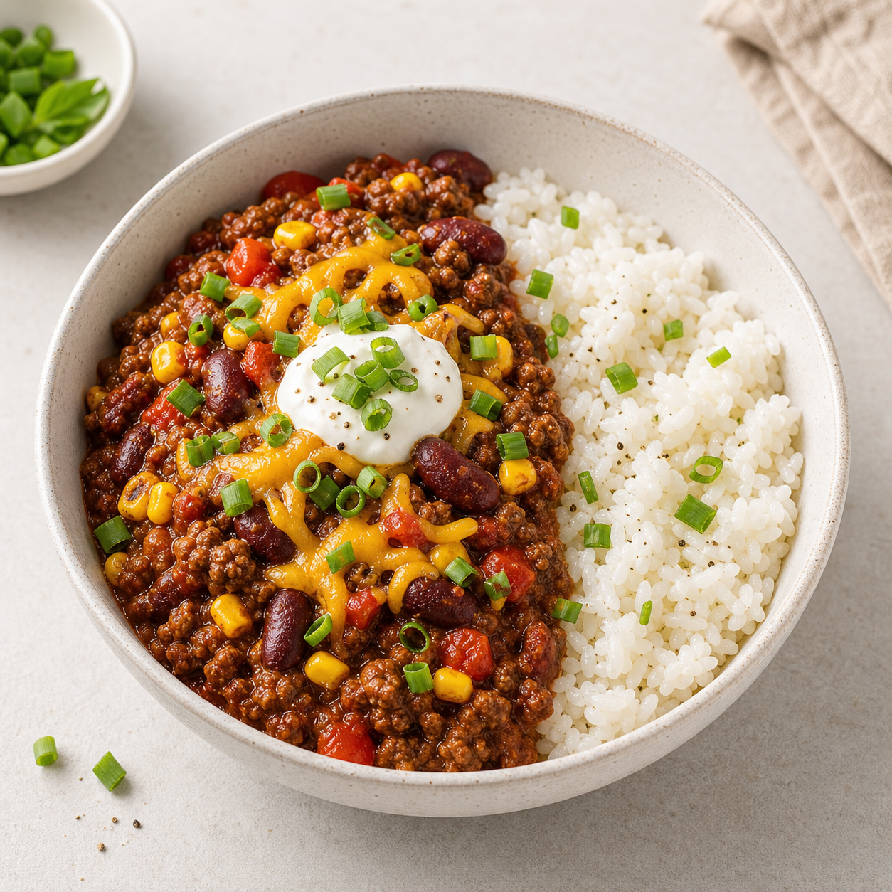 Beef Chili Rice Bowl