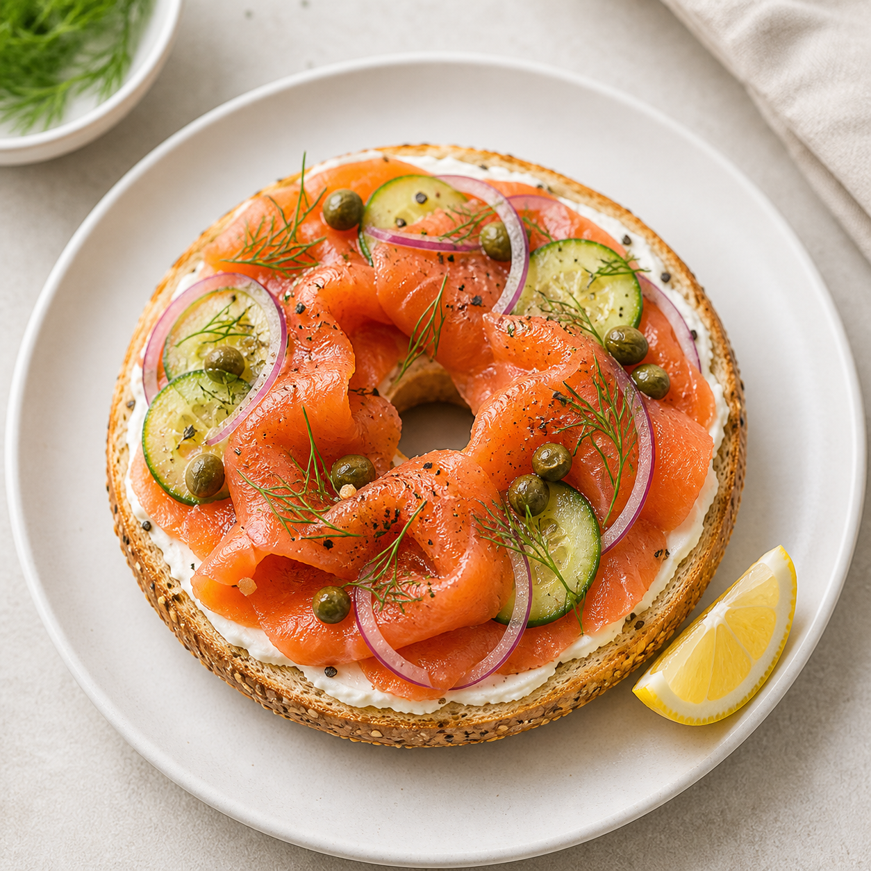 Smoked Salmon Cream Cheese Bagel