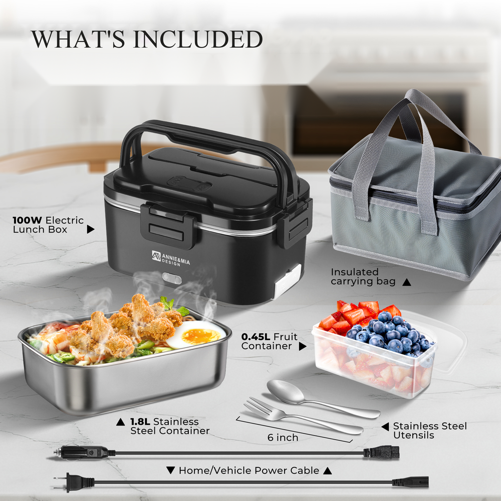 Annie & Mia Design 1.8L Electric Lunch Box (Black)