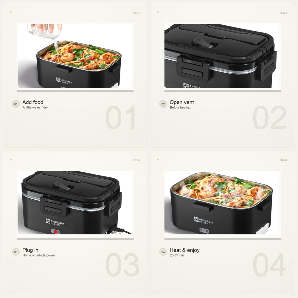 Annie & Mia Design 1.8L Electric Lunch Box (Black)