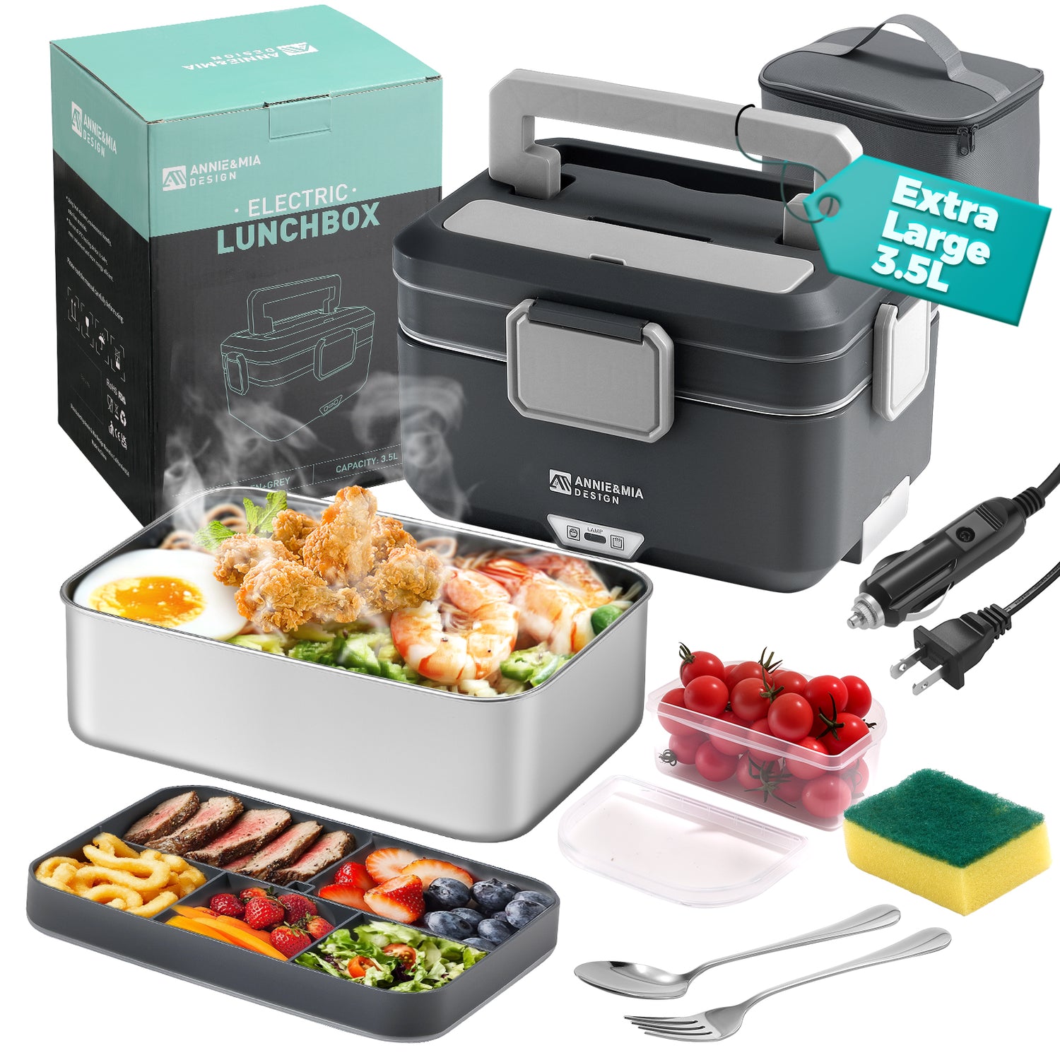 Annie & Mia Design 3.5L Electric Lunch Box(Steel Glacier)