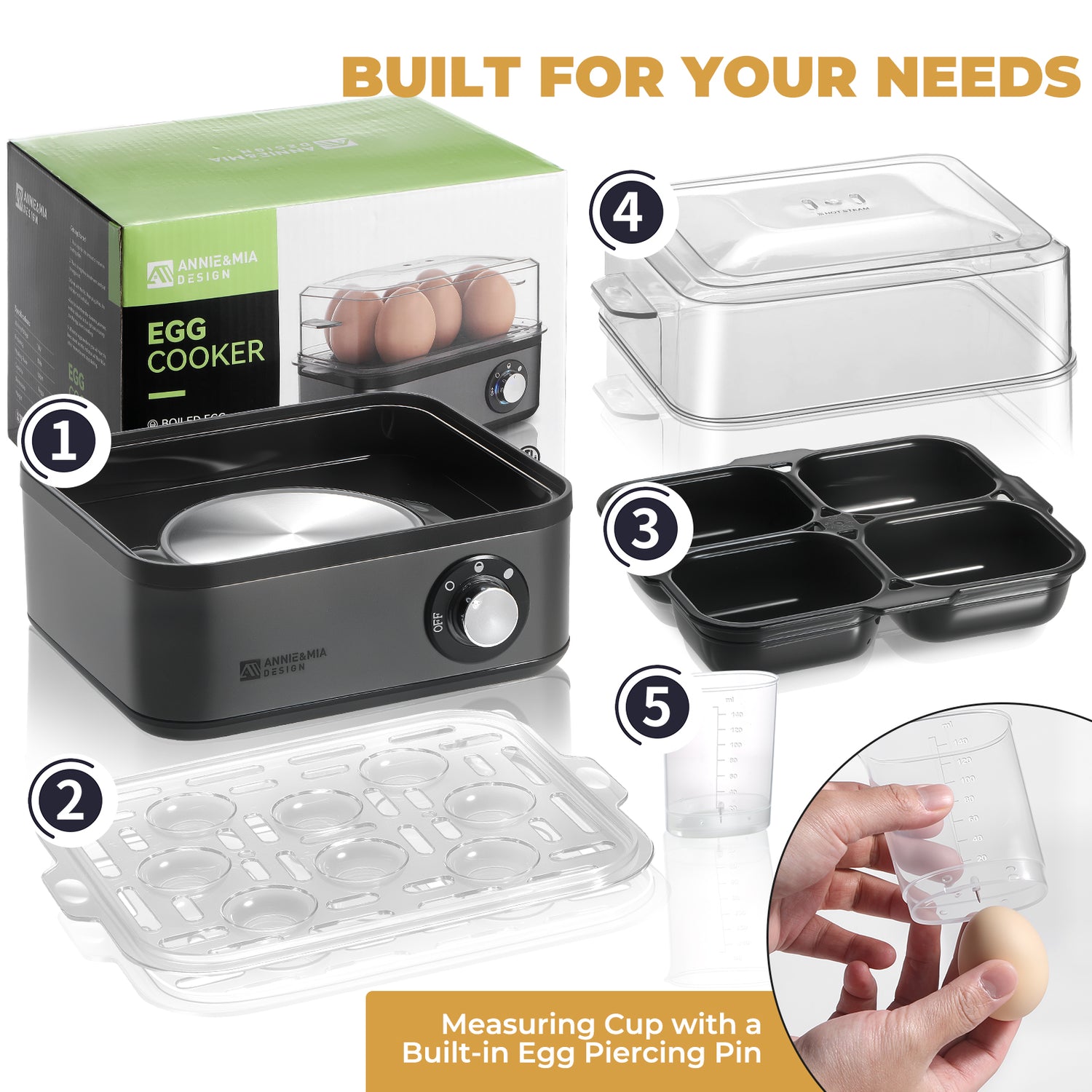 Annie & Mia Design Electric Egg Cooker 8 Egg Capacity