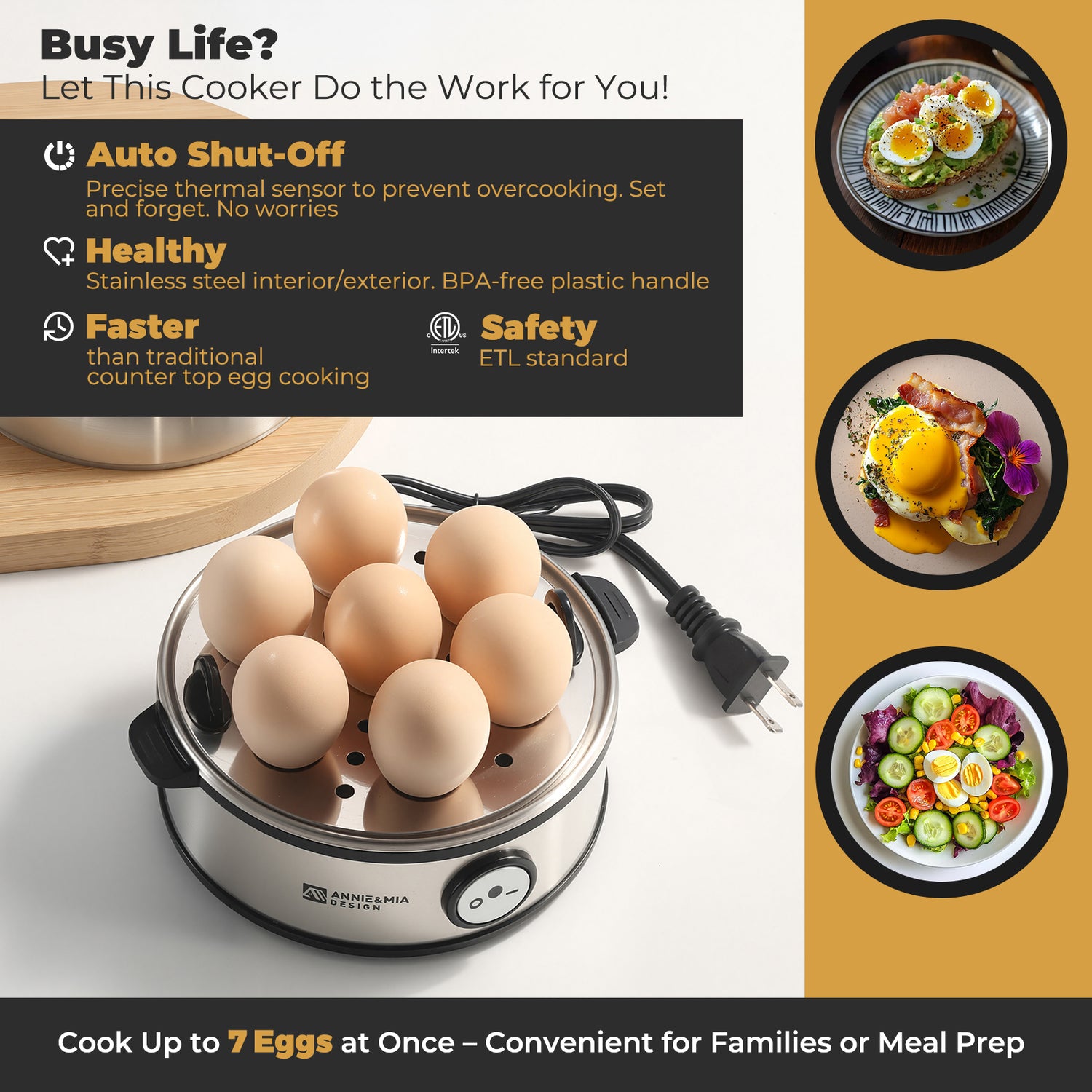 Annie & Mia Design Stainless Steel Electric Egg Cooker