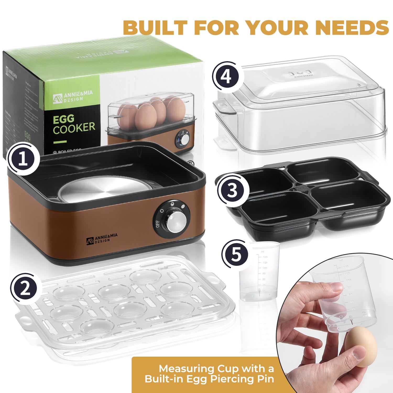 Annie & Mia Design Electric Egg Cooker (Gold)