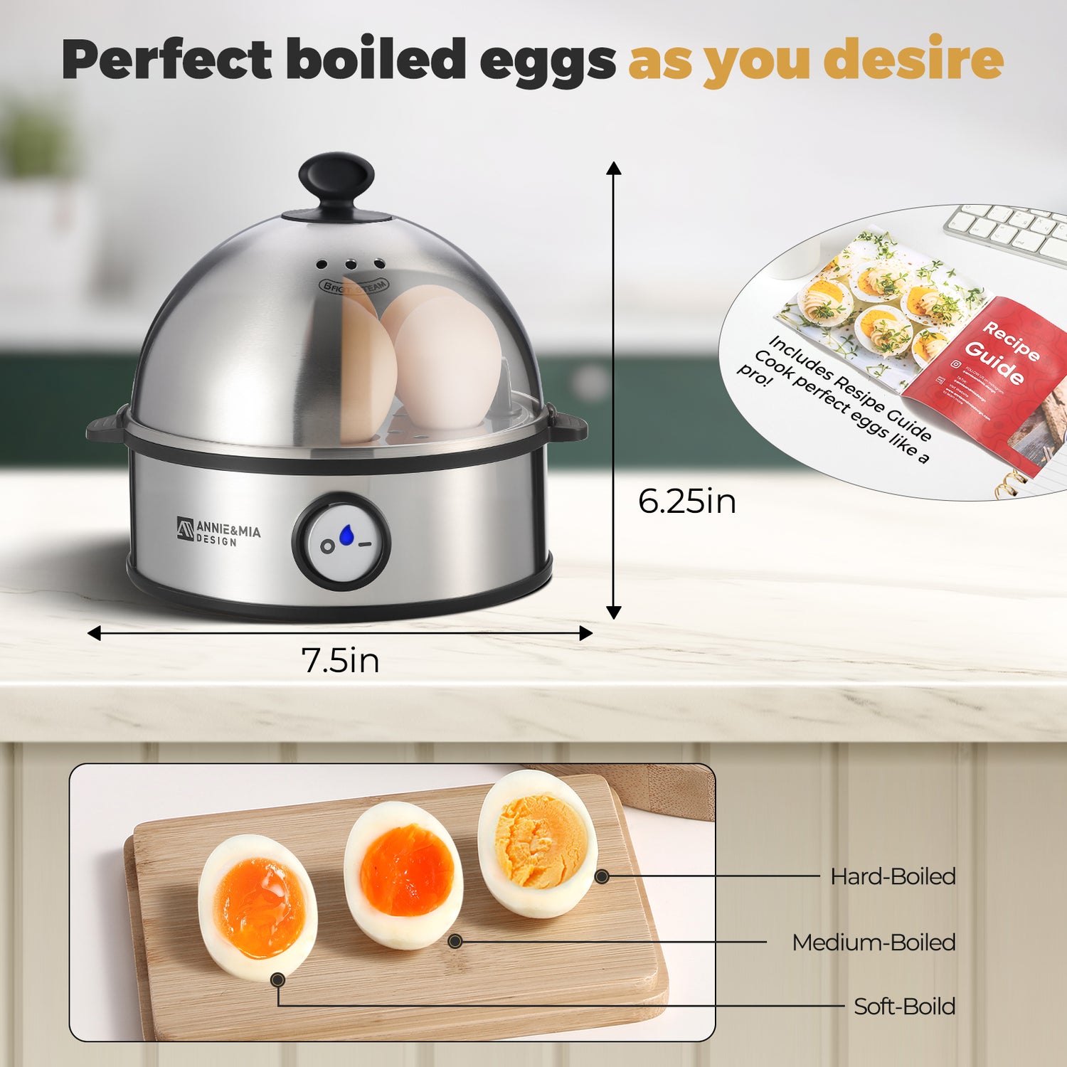 Annie & Mia Design Stainless Steel Electric Egg Cooker