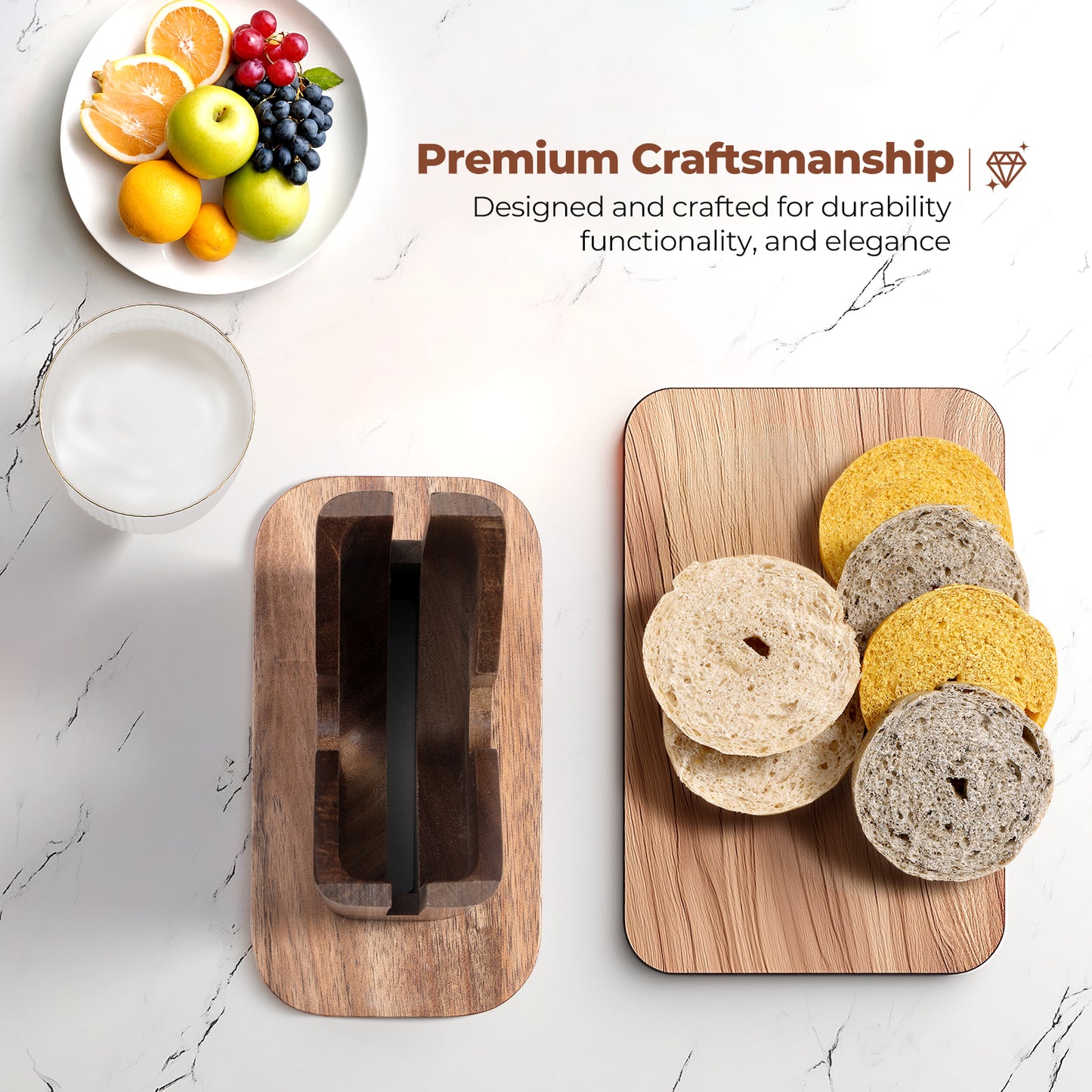 Annie & Mia Design Premium Acacia Wood Bagel Slicer, Stainless Steel Blade, Bagel Cutter with Safety Shield and Safe Grip