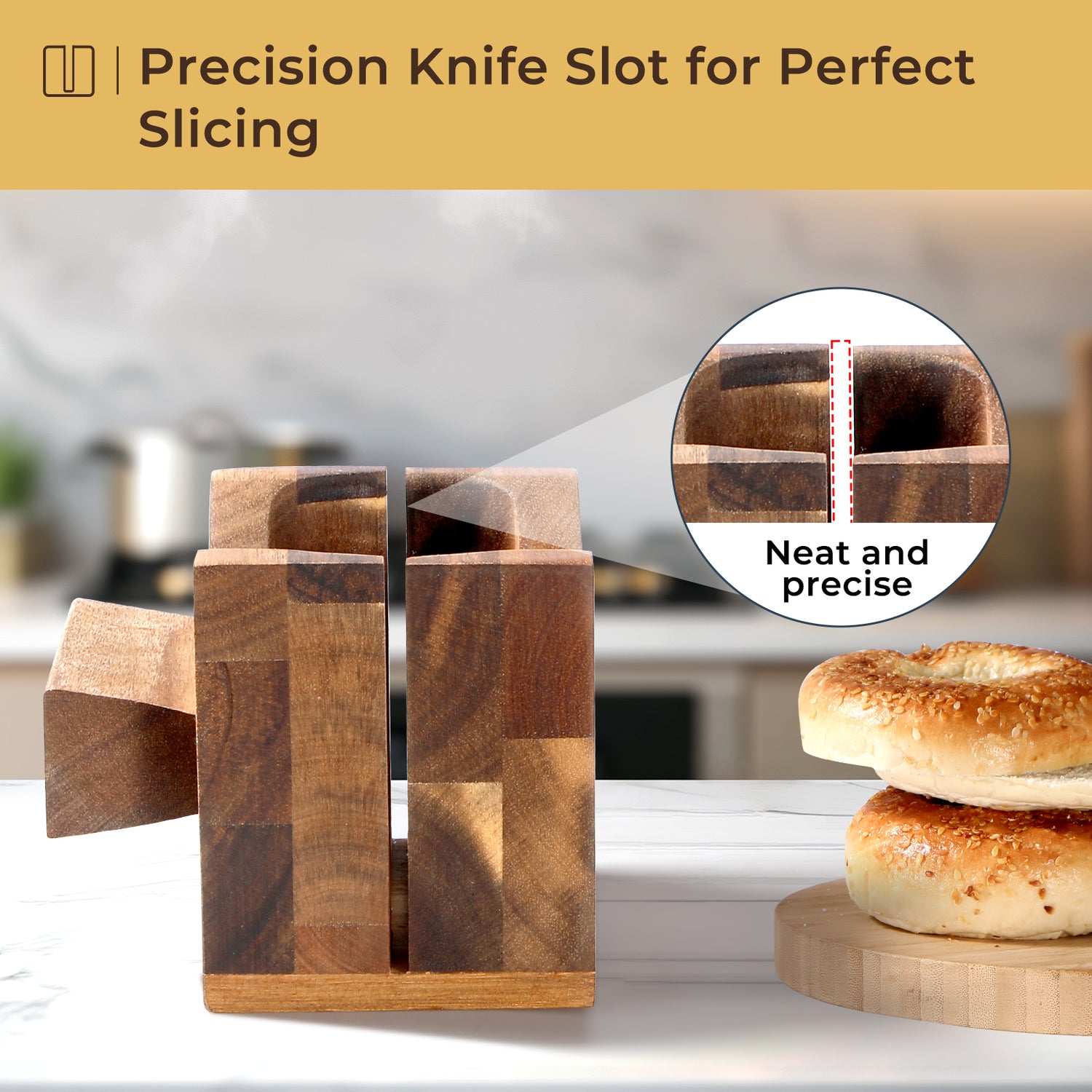 Annie & Mia Design Premium Acacia Wood Bagel Slicer