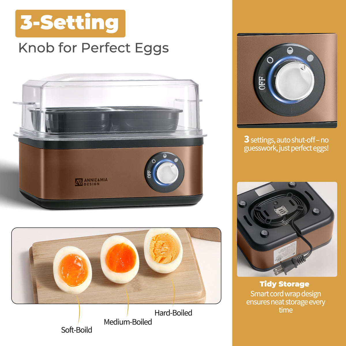 Annie & Mia Design Electric Egg Cooker - Gold