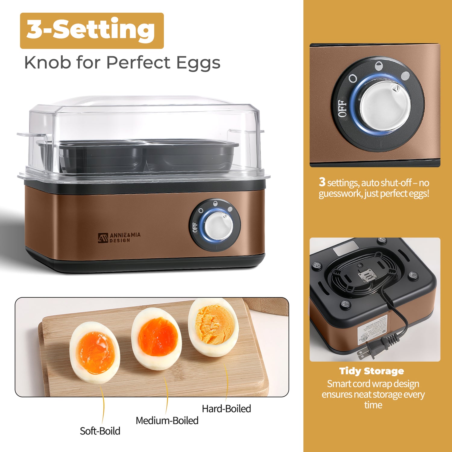 Annie & Mia Design Electric Egg Cooker - Gold