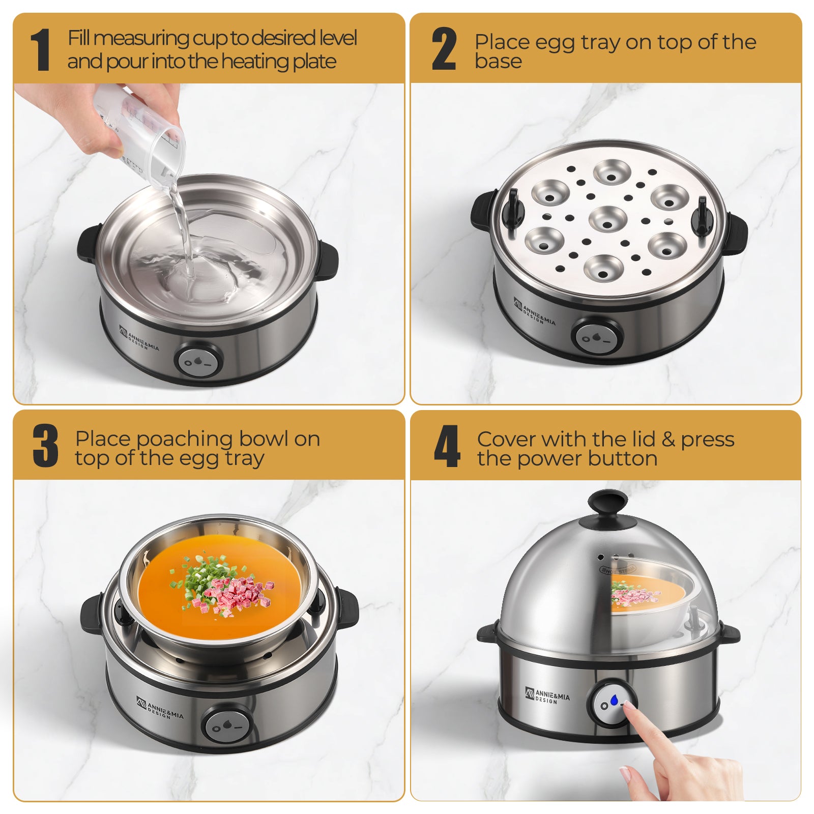 キッチン家電 Annie Stainless Steel Electric Egg Cooker, 7 Egg | Annie & Mia Design