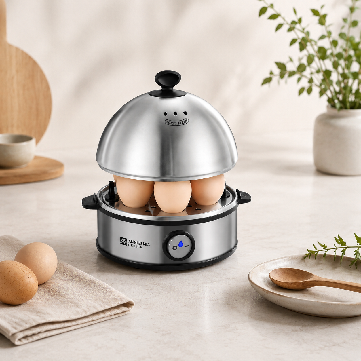 Annie & Mia Design Stainless Steel Electric Egg Cooker