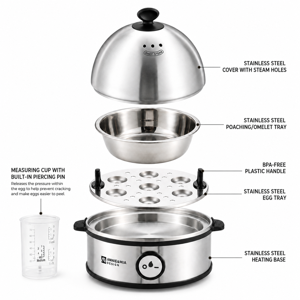 Annie & Mia Design Stainless Steel Electric Egg Cooker