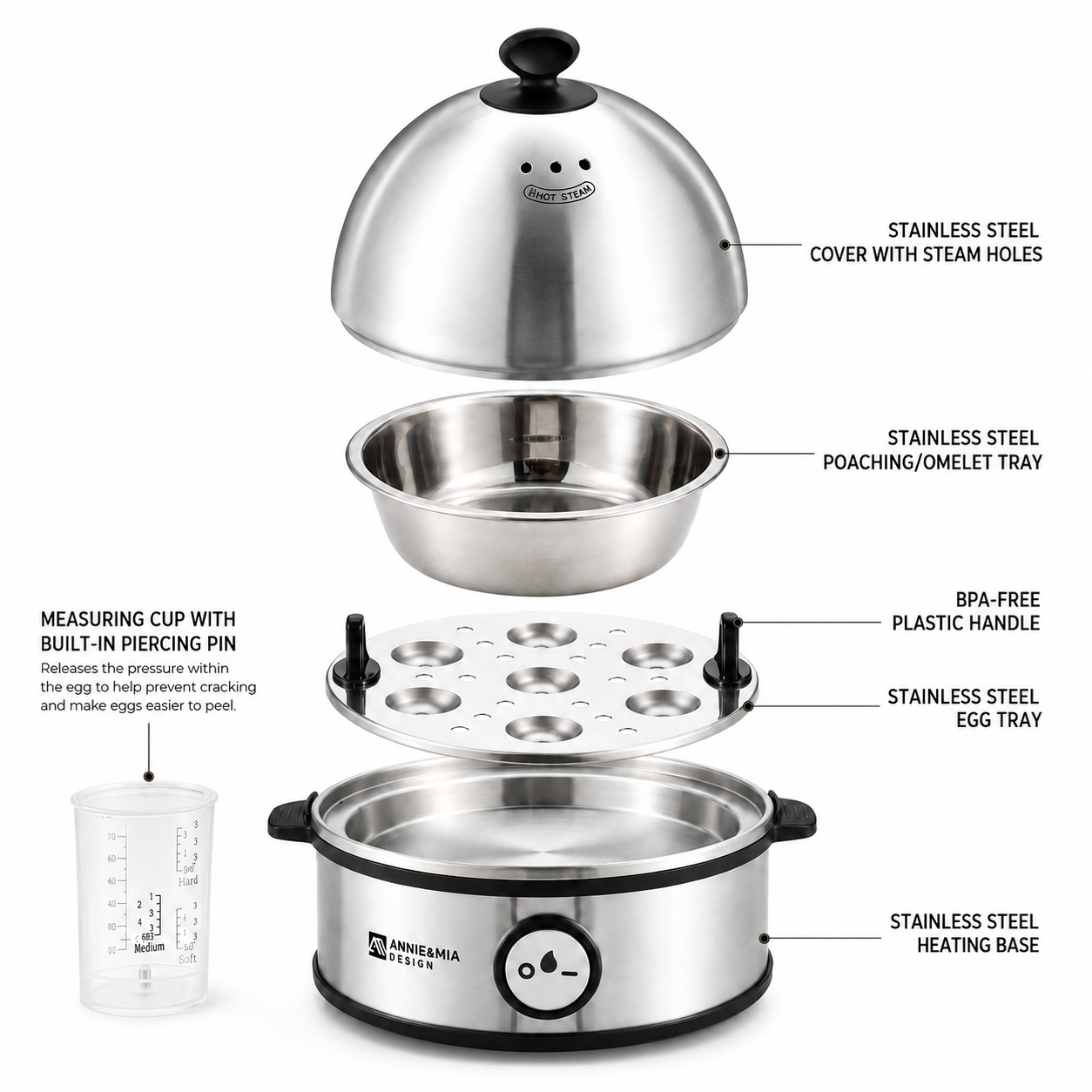 Annie & Mia Design Stainless Steel Electric Egg Cooker