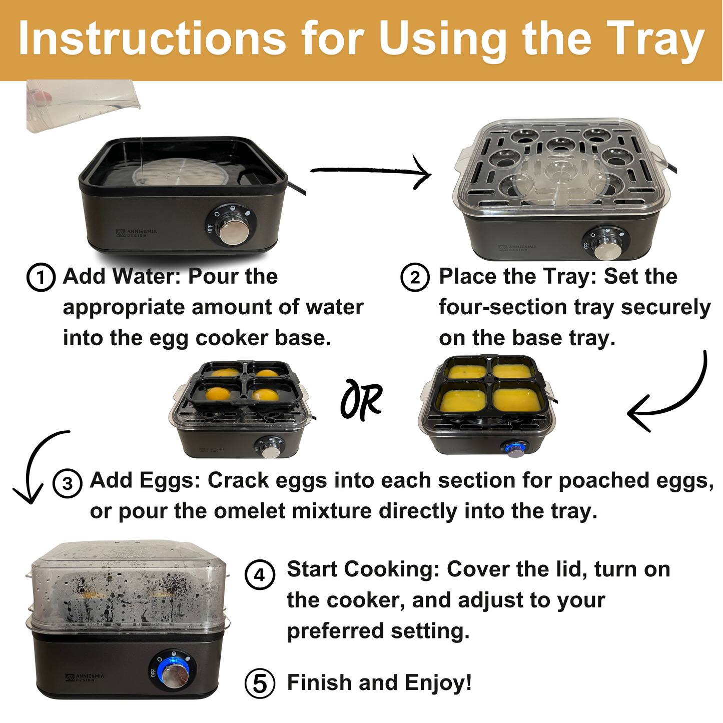 Electric Egg Cooker, Stainless Steel 8 Egg Capacity egg boiler, 500W, Hard, Medium, Soft Boiled Egg Poacher, egg steamer, Multi-function, Knob Controled Auto Shut-Off Function
