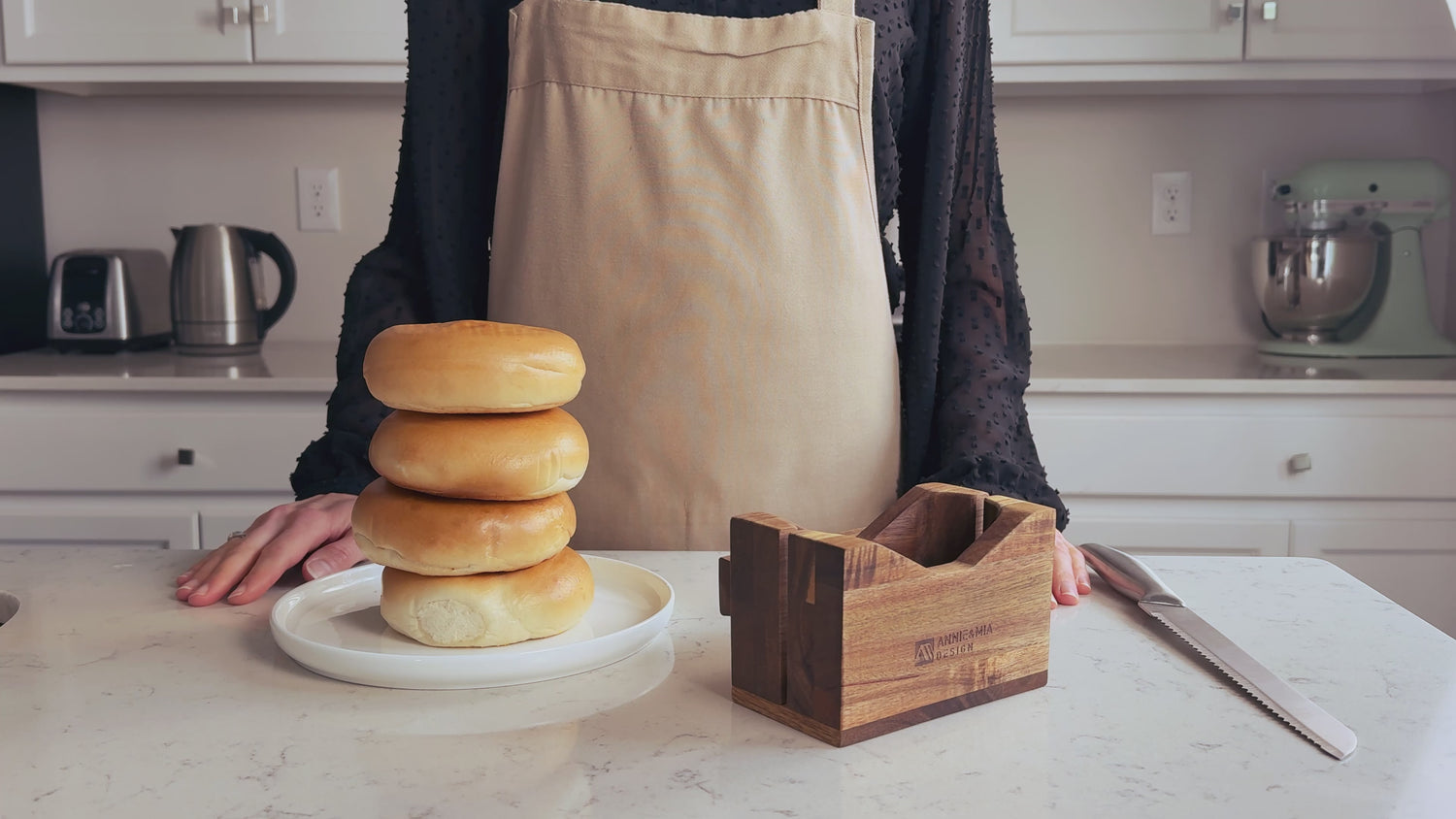 Annie & Mia Design Premium Acacia Wood Bagel Slicer